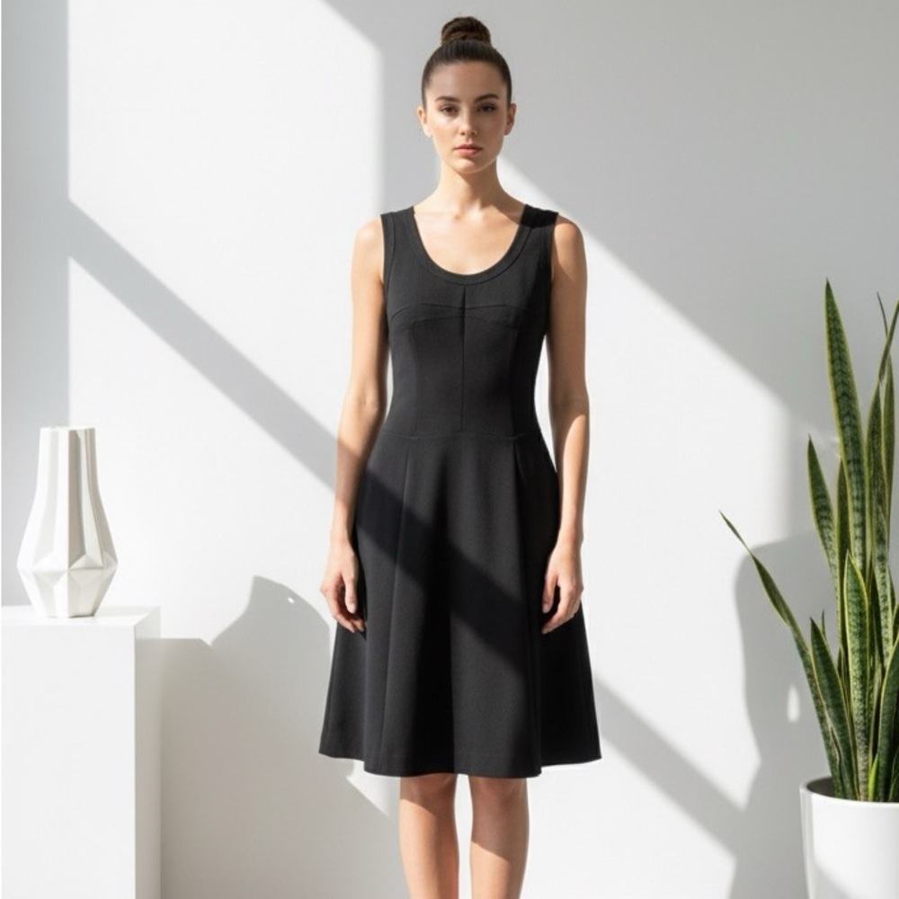 Club Monaco classic a-line black midi dress - size 8 (Medium)